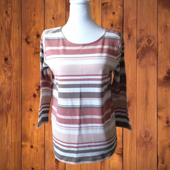 Hasting & Smith Tops - HASTING & SMITH WOMEN'S PETITE MEDIUM STRIPED 3/4 SLEEVE SHIRT PULLOVER